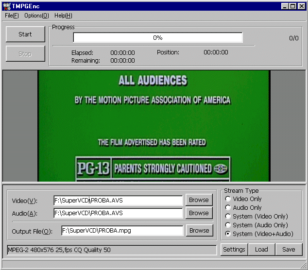 Интерфейс программы Tsunami MPEG Encoder