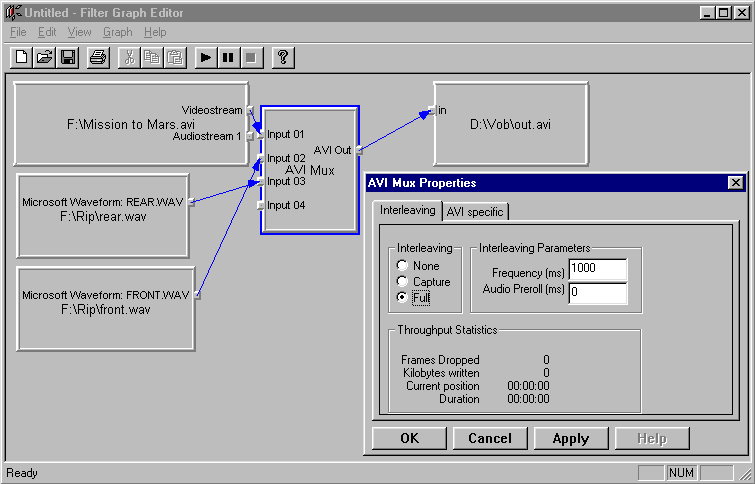 Настройка фильтра AVI Mux со схемой вывода в файл